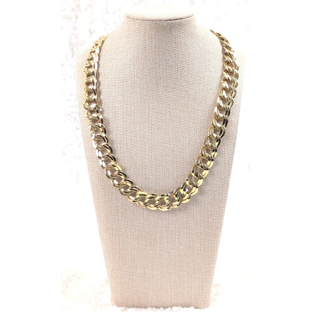 Vintage Monet Necklace Chunky Double Link Chain Gold Tone Statement Signed 18"